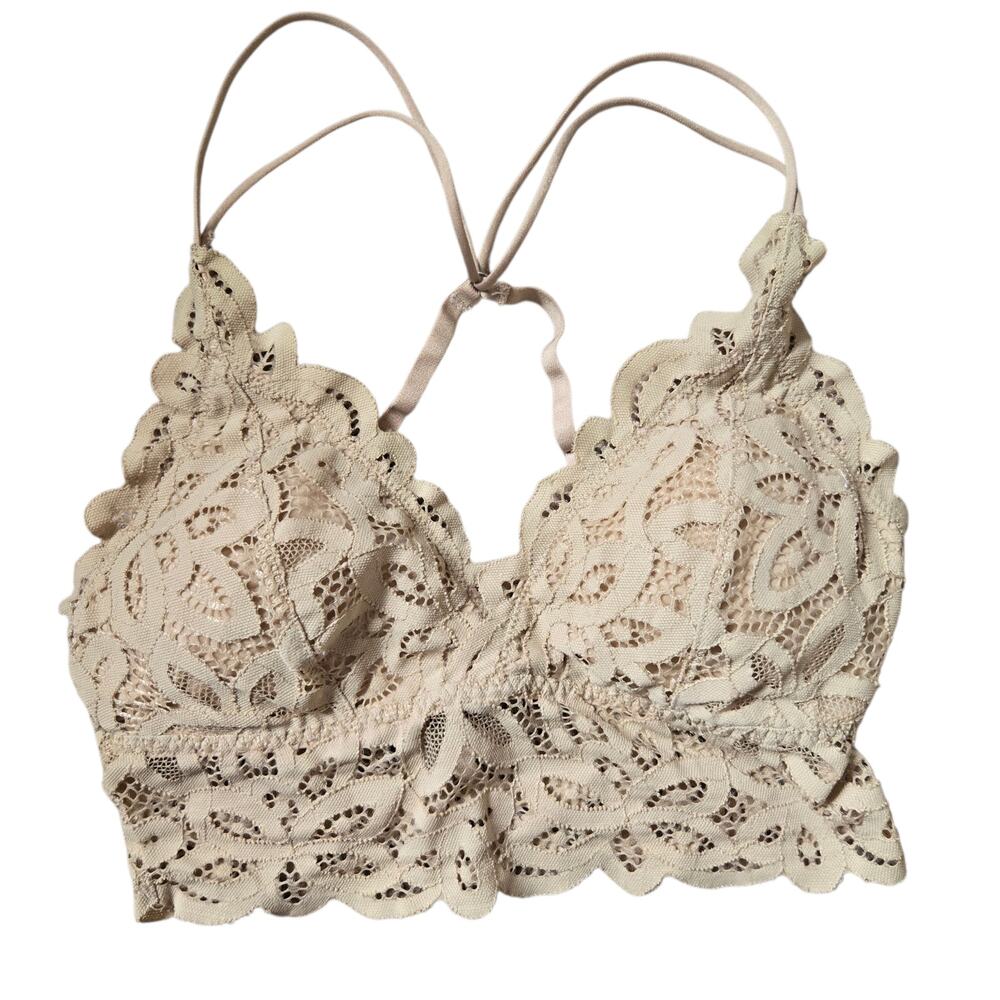 Abercrombie & Fitch Lace Bralette Top Longline Beige Crochet Floral Women Small